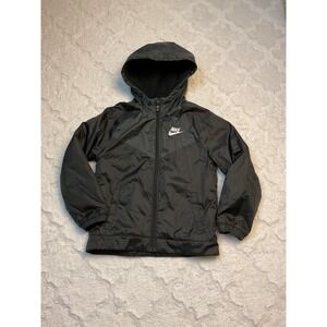 Nike Kids Black Windrunner Fleece Lined Hooded Jacket Size 7 6-7 YRS